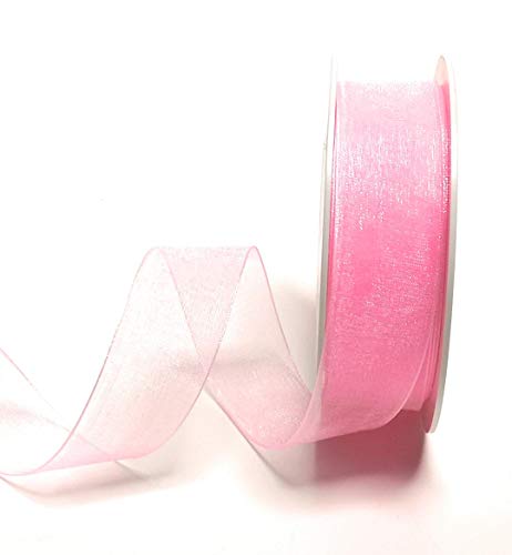 SCHLEIFENBAND 25m x 25mm Rosa Organza Organzaband Chiffonband Webkante [3493] von Trendline