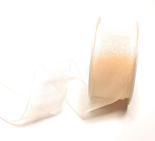 SCHLEIFENBAND 25m x 40mm Creme Beige Organza Organzaband Chiffonband Webkante [3493] von Trendline