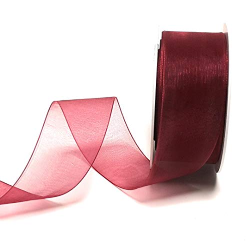 SCHLEIFENBAND 25m x 40mm Weinrot Bordeaux Organza Organzaband Chiffonband Webkante [3493] von Trendline