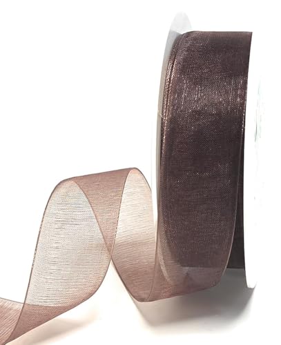 Schleifenband 25m x 25mm Braun Organza Organzaband Chiffonband Webkante [3493] von Trendline