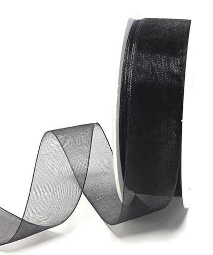Schleifenband 25m x 25mm Schwarz Organza Organzaband Chiffonband Webkante [3493] von Trendline