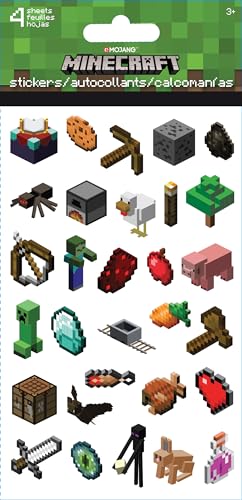 Trends International Minecraft Stickerbogen, 4 Bögen, Matt, Glitzer, Cartoon, Kunststoff, für Kunststoff, Glas, Holz, Wände, Indoor von Trends International