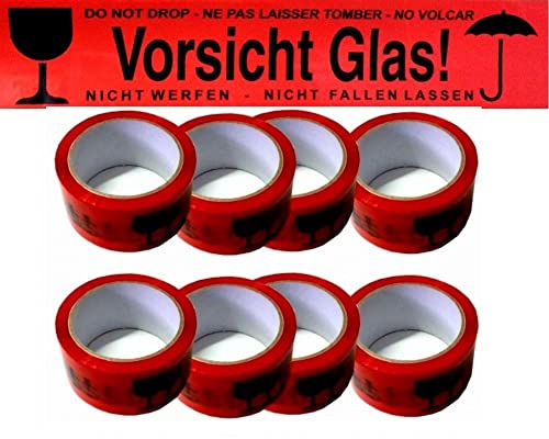 Trendsky 36 x 66 Meter Rot Vorsicht Glas Hinweis Packband Paketband Klebeband Paketbänder Film Band von Trendsky