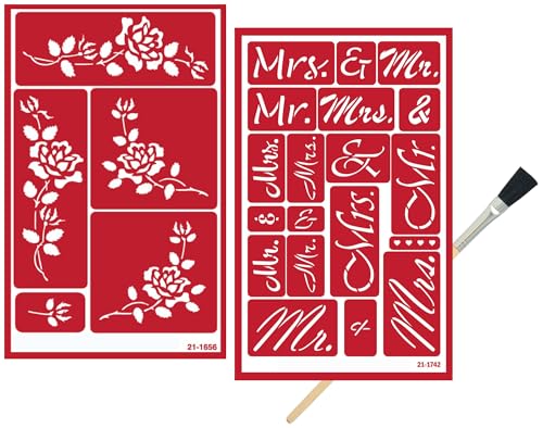2 Armour Etch Over N Over Glas Ätzen Hochzeitsschablonen Wiederverwendbare Vorlage - Ätzschablone Hochzeit Thema - Glasätzschablonen Hochzeit, Floral, Mr, Mrs Design - Selbstklebende Schablonen Set 2 Armour Etch Over N Over Glas Ätzen Hochzeitsschablonen Wiederverwendbare Vorlage - Ätzschablone Hochzeit Thema - Glasätzschablonen Hochzeit, Floral, Mr, Mrs Design - Selbstklebende Schablonen Set von Trendzeen