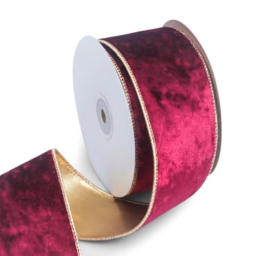 Für Hochzeitsdekoration, Basteln, Geschenkverpackung, 6,3 cm breit, rotes Band, Samtband 9,1 m mit goldenem Rand, Samtband von Tressify