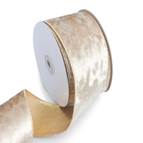 Tressify Geschenkband zum Basteln, champagnerfarbenes Band, 6,3 cm breites Samtband mit goldenem Rand, 9,1 m Samtband für Hochzeitsdekoration Tressify Geschenkband zum Basteln, champagnerfarbenes Band, 6,3 cm breites Samtband mit goldenem Rand, 9,1 m Samtband für Hochzeitsdekoration von Tressify