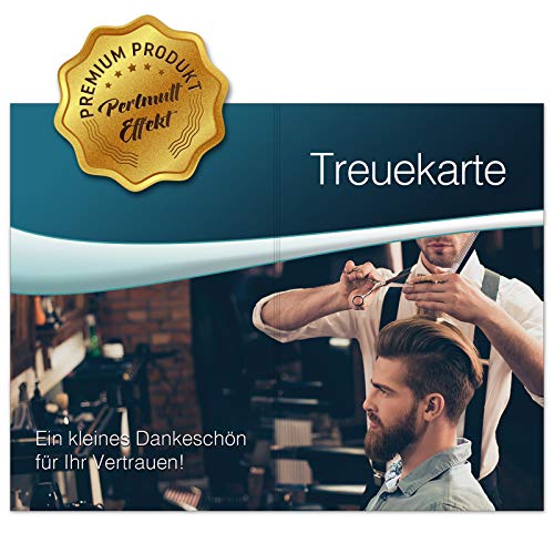 Treuekarten 50x Bonuskarte Friseur Männer Klappkarte Kundenkarte Premium Perlmutt von Treuekarten