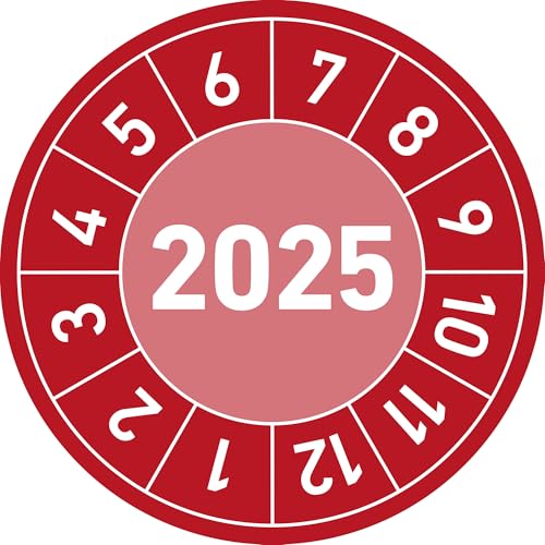 Prüfplakette 2025 – Rot – 30mm Ø (100 Stück) – Wartung & Sicherheitsprüfung – Jahresprüfplaketten für Betriebsmittel & Maschinen von Treuekarten
