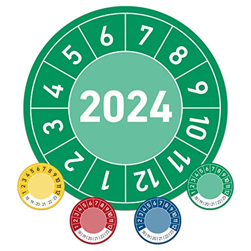 Prüftermin für das Jahr 2024 Jahresprüfplakette Wartung 30mm Ø grün (100 Stück) von Treuekarten