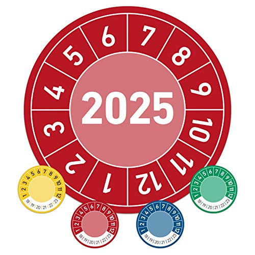 Prüftermin für das Jahr 2025 Jahresprüfplakette Wartung 20mm Ø rot (100 Stück) von Treuekarten