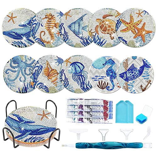10 Stk Diamond Painting Untersetzer mit Halter und Werkzeugen, DIY 5D Rutschfest Getränke Untersetzer, Marine-Stil Deko Kork Untersetzer,Rund Getränke Tassen Untersetzer für Erwachsene Kinder Anfänger 10 Stk Diamond Painting Untersetzer mit Halter und Werkzeugen, DIY 5D Rutschfest Getränke Untersetzer, Marine-Stil Deko Kork Untersetzer,Rund Getränke Tassen Untersetzer für Erwachsene Kinder Anfänger von Trhillsbrad