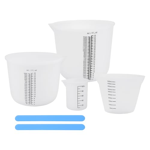 Silikon Messbecher Set Messbecher 1500ml für Epoxidharz, Messbecher 1000ml/500ml/100ml, Messbecher set, Messbecher aus Silikon, DIY, Küche Labor Handwerk, leicht zu reinigen ﻿ von Trhillsbrad