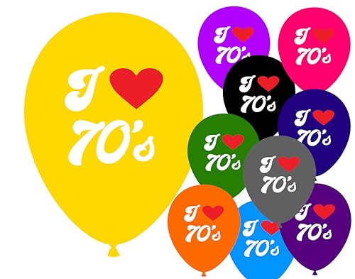 I Love 70's Party Latex-Luftballons, Dekorationen für Geburtstagspartys, geeignet für Luft oder Helium, 30,5 cm, 10 Stück von Tri Products
