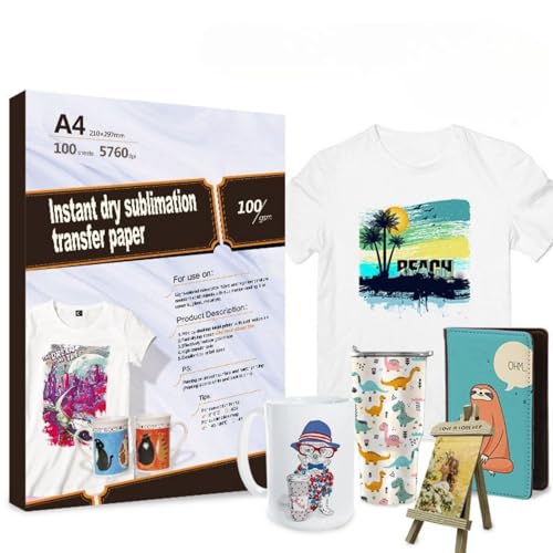 TriUnytion Sublimationspapier A4, 210 x 297 mm 100g/m² 100 Blatt Sublimation Transferpapier für T-Shirt Tassen Metall Keramik Glas, Kompatibel mit Epson, Roland, Mutoh, Mimaki Sublimationsdrucker von TriUnytion