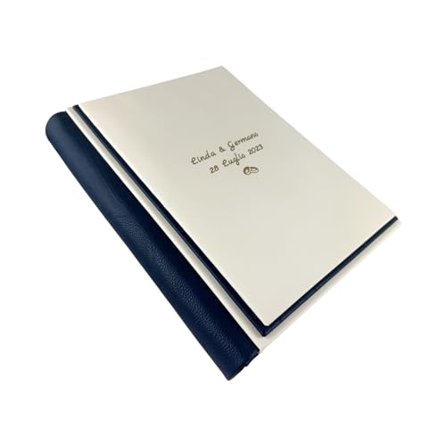 Fotoalbum - Eclissi Soft - handgefertigte Herstellung aus Kunstleder, personalisierbar mit Gravur. Ideal für Hochzeiten, Jubiläen und alle Veranstaltungen (Creme/Blau) von TriVin Art