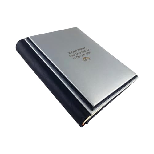 Fotoalbum - Eclissi Soft - handgefertigte Herstellung aus Kunstleder, personalisierbar mit Gravur. Ideal für Hochzeiten, Jubiläen und alle Veranstaltungen (Silber/Schwarz) von TriVin Art