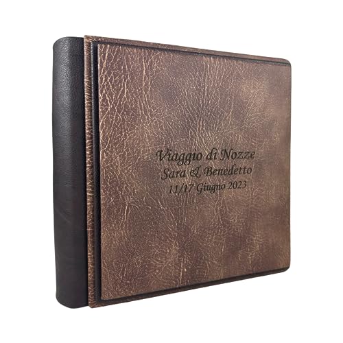 Fotoalbum - Eclissi Vintage - handgefertigte Herstellung aus Kunstleder, personalisierbar mit Gravur. Ideal für Hochzeiten, Jubiläen und alle Veranstaltungen (Walnuss.-Moro) von TriVin Art