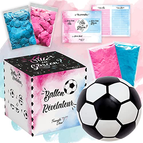 Triangle Déco Tds Fußball Baby Shower Mädchen oder Jungen Komplett-Set 6 in 1 für Genre Renflation mit 2 Packungen Buntem Puder und 2 Packungen Konfetti, Rosa und Blau + Karte für Pronostic Souvenir von Triangle Déco