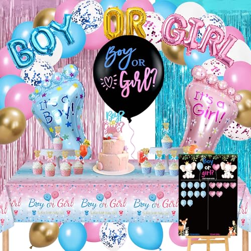 Dekorationsset für Jungen oder Mädchen, 96 Stück, Babyparty-Partyzubehör, einschließlich Spiele für Gäste, Luftballons, Tischdecke, Kuchendekoration, Fransenvorhänge Dekorationsset für Jungen oder Mädchen, 96 Stück, Babyparty-Partyzubehör, einschließlich Spiele für Gäste, Luftballons, Tischdecke, Kuchendekoration, Fransenvorhänge von Triizein