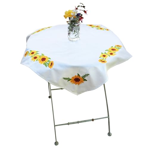 Trimits Bedrucktes Kreuzstich-Set, Tischdecke, inklusive bedrucktem Stoff, Fäden, Nadel und Anleitung (evtl. nicht in deutscher Sprache), 80 x 80 cm, Sonnenblumen von Trimits