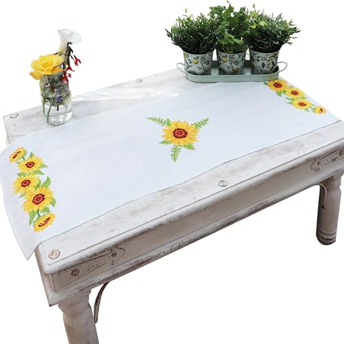 Trimits Bedrucktes Kreuzstich-Set, Tischläufer – inklusive bedrucktem Stoff, Fäden, Nadel und Anleitung (evtl. nicht in deutscher Sprache), 40 x 100 cm, Sonnenblumen von Trimits