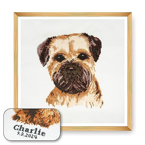 Trimits Großes personalisiertes Kreuzstichset für Erwachsene und Anfänger, Wanddekoration für Tierliebhaber, Hundebesitzer, 11 Stück, 36 x 36 cm, Border Terrier Rahmen nicht im Lieferumfang enthalten von Trimits