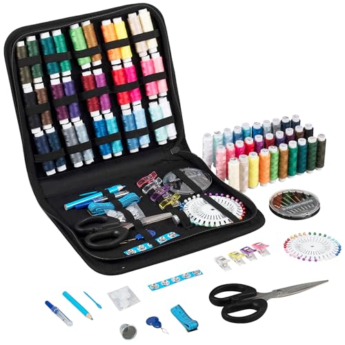 Trimits Premium Nähset – Tragbare Tasche für Erwachsene, Anfänger, DIY, Zuhause, Reisen, Notfall, Knopfreparatur & Kleidung Fixes mit Fadennadeln, Schere, Klebeband, Knöpfe & mehr – 22,5 x 20 x 3,5 cm von Trimits