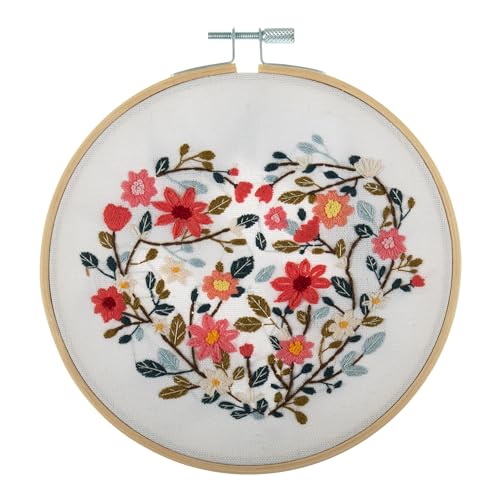 Trimits Stickrahmen-Sets - Starter-Kit, enthält Bambus-Rahmengarne, Stoffnadelhalter und Anleitung, 15 cm (6 Zoll) - Florales Herz von Trimits
