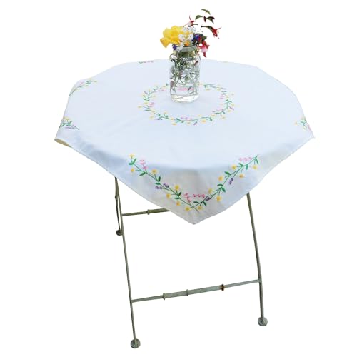 Trimits Stickset, Tischdecke, mit bedrucktem Stoff, Fäden, Nadel und Anleitung (evtl. nicht in deutscher Sprache), 80 x 80 cm, Gänseblümchen-Kette von Trimits