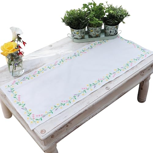 Trimits Stickset, Tischläufer – inklusive bedrucktem Stoff, Fäden, Nadel und Anleitung (evtl. nicht in deutscher Sprache), 40 x 100 cm, Gänseblümchen-Kette von Trimits