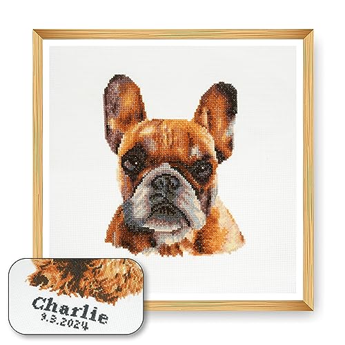 Trimits Kreuzstich-Set Hund – personalisierte Stickerei für Erwachsene und Anfänger, Wanddekoration, Tierliebhaber, Hundebesitzer,36x36cm,Rahmen nicht im Lieferumfang enthalten, Französische Bulldogge von Trimits