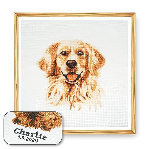 Trimits großes personalisiertes Kreuzstichset für Erwachsene und Anfänger, Wanddekoration für Tierliebhaber, Hundebesitzer, 11 Stück, 36 x 36 cm,Golden Retriever-Rahmen nicht im Lieferumfang enthalten von Trimits