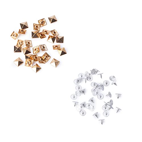 100 x quadratisch Pyramide Punk Spike Nieten Nieten für Leder Kleidung Jeans Taschen Arts und Craft Verzierung durch trimmen Shop, metall, rose gold, 7mm x 7mm von Trimming Shop