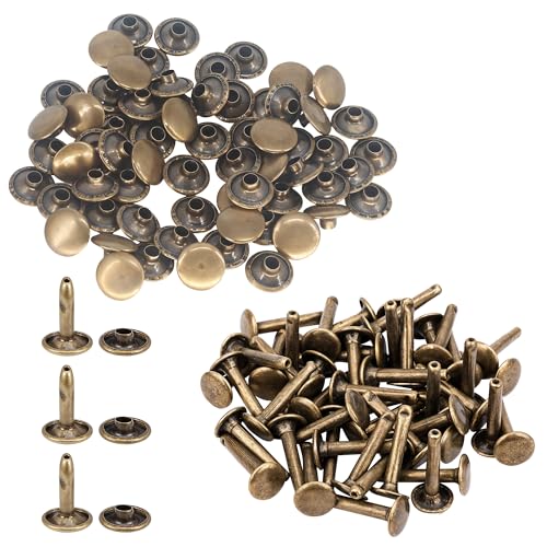 10mm x 18mm Extra Lang Doppel Kappe Nieten - 50 Pieces - Ideal für Leder Handarbeiten - Bronze, 9mm x 15mm von Trimming Shop