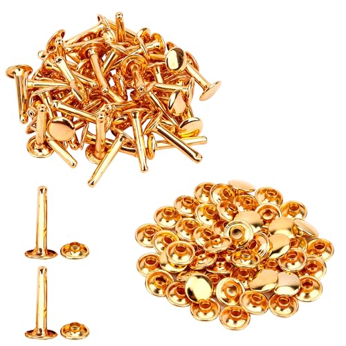 10mm x 18mm Extra Lang Doppel Kappe Nieten - 50 Pieces - Ideal für Leder Handarbeiten - Gold, 10mm x 12mm von Trimming Shop