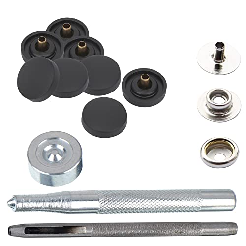 15 mm Druckknöpfe Druckknöpfe Kunststoffkappe mit silbernenn-Druckknöpfen, kein Nähen Druckknöpfe mit Befestigungshandwerkzeug-Set für DIY Lederhandwerk, Geldbörsen, Schwarz, 50-teiliges Set von Trimming Shop