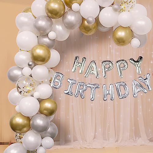 163-teiliges Ballongirlanden-Set, Konfetti-Ballonbogen-Set in Metallic-Gold, Silber, Weiß und Gold, Folienballon-Banner mit 13 Buchstaben „Happy Birthday“. von Trimming Shop