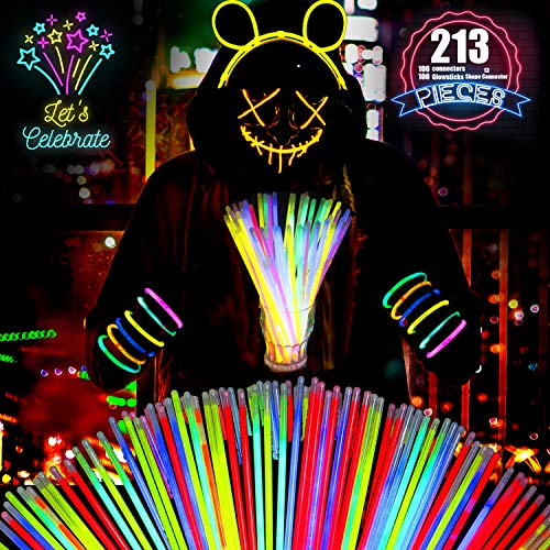 213 Stück Premium-Leuchtstäbe mit Anschlüssen, Partyset zur Herstellung von neonfarbenen Halskettenarmbändern, Partyzubehör für Kinder Weihnachtsdekoration, 100 Stück Leuchtstäbe und 113 Stück Stecker von Trimming Shop