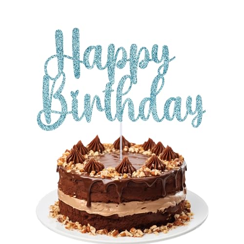 Happy Birthday Cake Toppers, Geburtstag Kuchen Deko, Glitter Happy Birthday Cake Topper Picks für Kinder Erwachsene Geburtstag Party Feier, Table Center Piece, Baby Blau von Trimming Shop