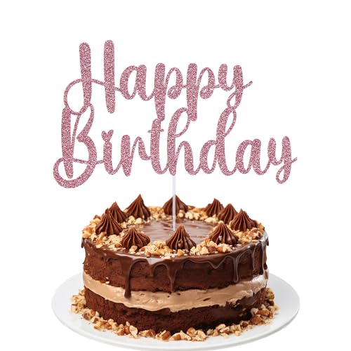 Happy Birthday Cake Toppers, Geburtstag Kuchen Deko, Glitter Happy Birthday Cake Topper Picks für Kinder Erwachsene Geburtstag Party Feier, Table Center Piece, Baby Pink von Trimming Shop