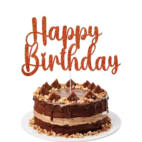 Happy Birthday Cake Toppers, Geburtstag Kuchen Deko, Glitter Happy Birthday Cake Topper Picks für Kinder Erwachsene Geburtstag Party Feier, Table Center Piece, Orange von Trimming Shop