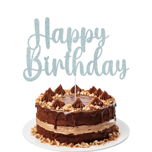 Happy Birthday Cake Toppers, Geburtstagstorte Deko, Glitter Happy Birthday Cake Topper Picks für Kinder Erwachsene Geburtstag Party Feier, Table Center Piece, Galvanisiertes Silber von Trimming Shop