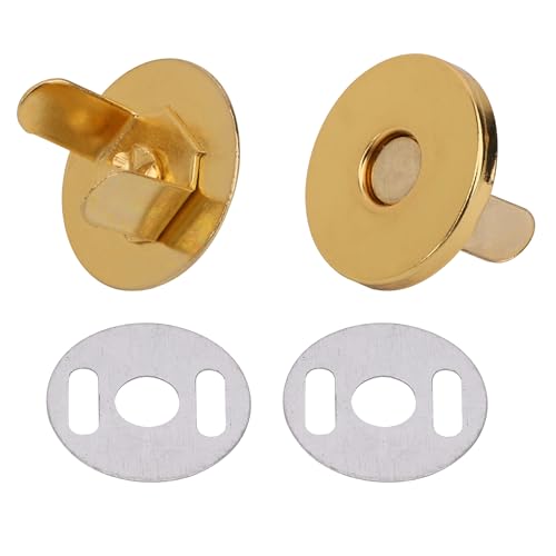 Magnetverschlüsse / Magnetknöpfe für Handtaschen, Taschen und zum Basteln, Magnetknöpfe, Gegenstücke und jeweils 2 Unterlegscheiben, Metall, 18 mm, metall, gold, 2er-Set von Trimming Shop