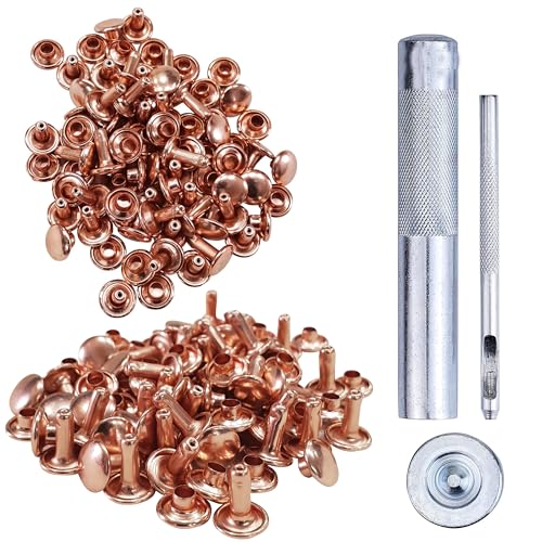Trimming Shop 100 Set Doppel Kappe Tubular Nieten Mit Befestigung Werkzeug Kit, Leder 3 Teile Hand Werkzeugset für Reparatur Bekleidung, Handtasche, Lathercrafts - Roségold, 5mm Trimming Shop 100 Set Doppel Kappe Tubular Nieten Mit Befestigung Werkzeug Kit, Leder 3 Teile Hand Werkzeugset für Reparatur Bekleidung, Handtasche, Lathercrafts - Roségold, 5mm von Trimming Shop