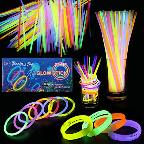 Trimming Shop 100 Stück Premium-Leuchtstäbe, Partyset mit Anschlüssen, 8 Zoll, mehrfarbige Leuchtstäbe zur Herstellung von Neonketten, leuchtenden Armbändern, Stirnbändern, Brillen, Partyzubehör von Trimming Shop