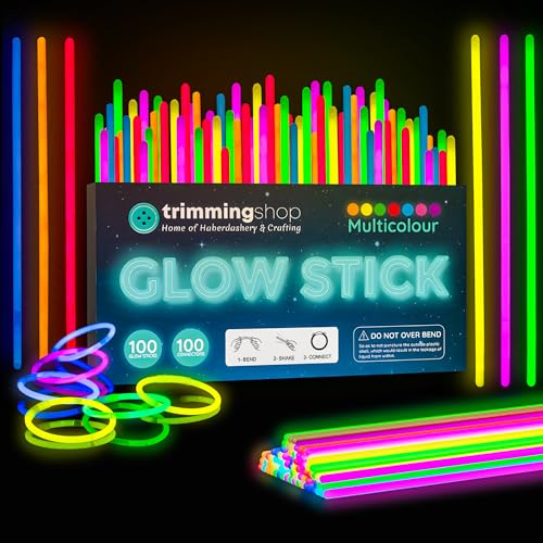 Trimming Shop 100 Stuck Knicklichter Party Set für Kinder, Leuchtstäbe mit Verbinder Stellen Leuchtende Neon Halsketten, Armbänder, Halloween mitgebsel Kindergeburtstag, Deko & Festival Zubehör Trimming Shop 100 Stuck Knicklichter Party Set für Kinder, Leuchtstäbe mit Verbinder Stellen Leuchtende Neon Halsketten, Armbänder, Halloween mitgebsel Kindergeburtstag, Deko & Festival Zubehör von Trimming Shop