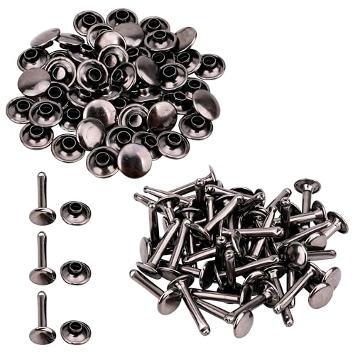 Trimming Shop 10mm x 18mm Extra Lang Doppel Kappe Nieten - 50 Stück - Ideal für Leder Handarbeiten - Rotguss, 10x18mm von Trimming Shop