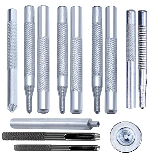Trimming Shop 13pcs Lederhandwerk Stanze Werkzeug Kit, 2.5mm & 5mm Loch Druckknopf Jeans Knöpfe Tubular Nieten Einstellwerkzeug Set Mit Base Setter für DIY Bekleidung, Handtasche, Riemen, Jacken Trimming Shop 13pcs Lederhandwerk Stanze Werkzeug Kit, 2.5mm & 5mm Loch Druckknopf Jeans Knöpfe Tubular Nieten Einstellwerkzeug Set Mit Base Setter für DIY Bekleidung, Handtasche, Riemen, Jacken von Trimming Shop