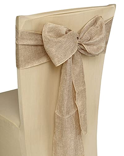 Trimming Shop 18 cm x 274 cm Vintage Sackleinen Stuhlhussen Schleifen Natürliche Jute Rustikale Shabby genähte Kanten Hochzeit Empfang Haus Garten Party Dekoration 25 Stück von Trimming Shop
