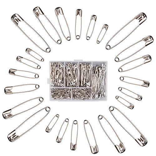 Trimming Shop 250 Stück Edelstahl-Sicherheitsnadeln Box zum Befestigen von Kleidung, Schneidern, Nähen, DIY Kunst und Handwerk Projekte (Silber, 6 verschiedene Größen) von Trimming Shop